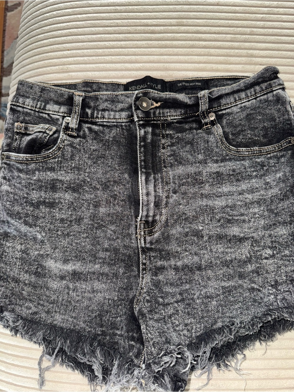 Kendall & Kylie Black Acid-Wash Frayed Denim Shorts